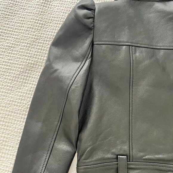 NWT Retrofête Tai Leather Jacket Black/Silver Puff Sleeve XS - Picture 13 of 13